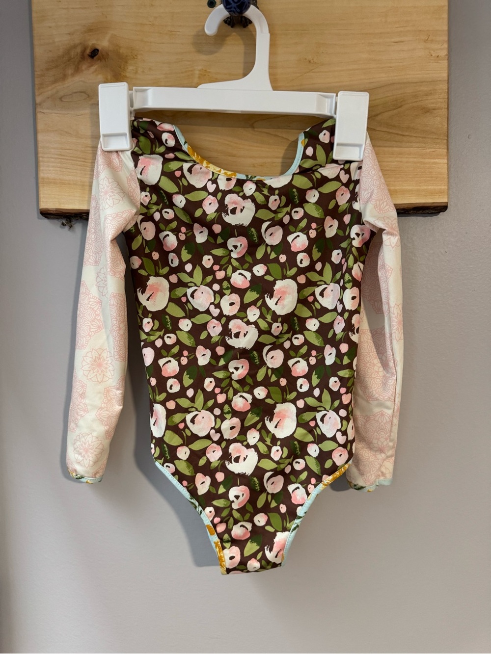 SweetHoney Floral Long Sleeve Leotard in Brown, Pink and Green